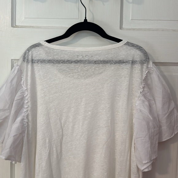 Ann Taylor LOFT White Linen Top Women's Flutter Short Sleeve Shirt XL - Picture 8 of 10